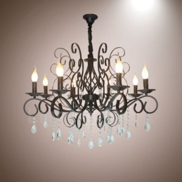 Πολυέλαιος 8 Light Crystal Rustic Retro Vintage Μαύρο Κρεμαστό Κερί