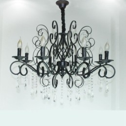 Πολυέλαιος 8 Light Crystal Rustic Retro Vintage Μαύρο Κρεμαστό Κερί