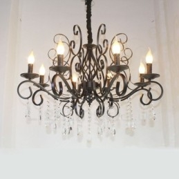 Πολυέλαιος 8 Light Crystal Rustic Retro Vintage Μαύρο Κρεμαστό Κερί