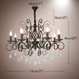 Πολυέλαιος 8 Light Crystal Rustic Retro Vintage Μαύρο Κρεμαστό Κερί
