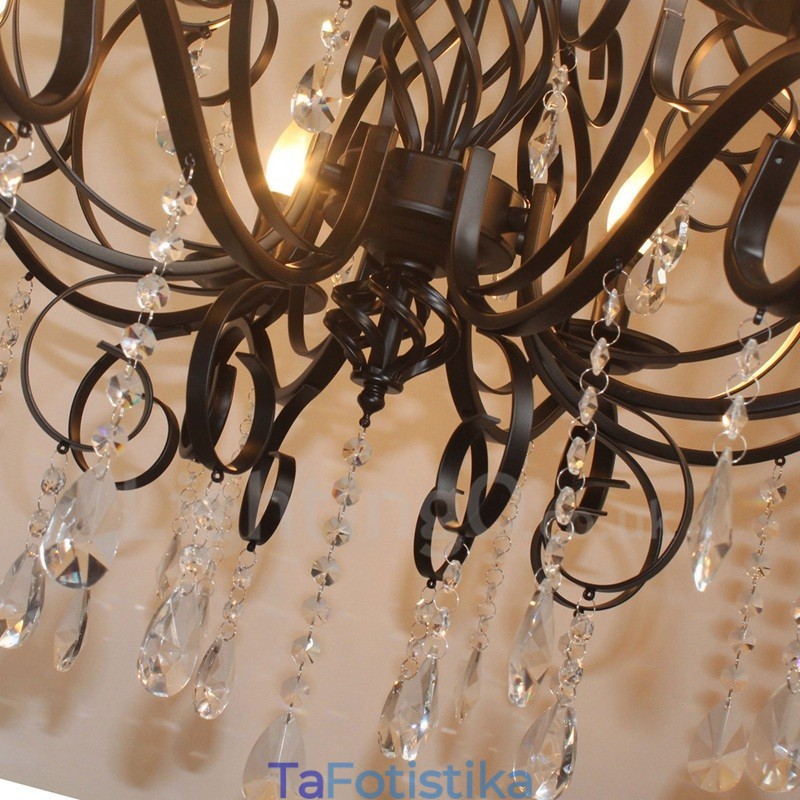 Πολυέλαιος 8 Light Crystal Rustic Retro Vintage Μαύρο Κρεμαστό Κερί