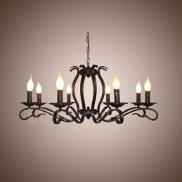 Πολυέλαιος 8 Light Rustic Ρετρό Vintage Μαύρο Κρεμαστό Κερί