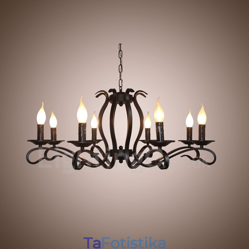Πολυέλαιος 8 Light Rustic Ρετρό Vintage Μαύρο Κρεμαστό Κερί