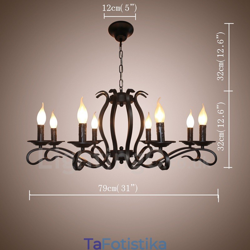 Πολυέλαιος 8 Light Rustic Ρετρό Vintage Μαύρο Κρεμαστό Κερί