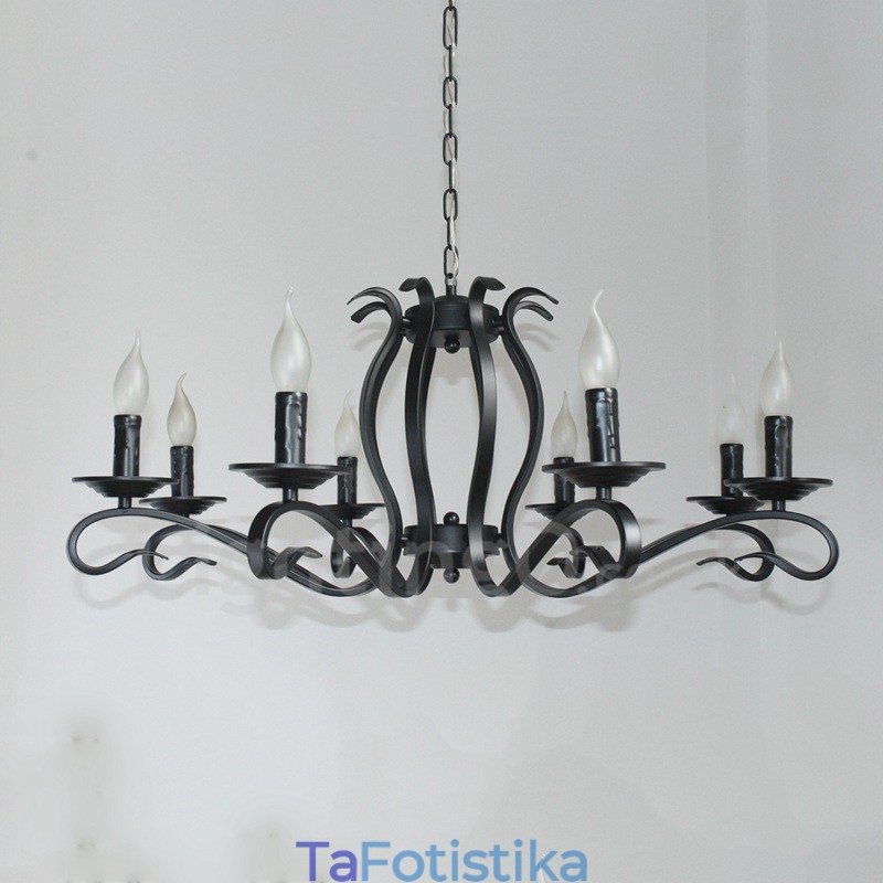 Πολυέλαιος 8 Light Rustic Ρετρό Vintage Μαύρο Κρεμαστό Κερί