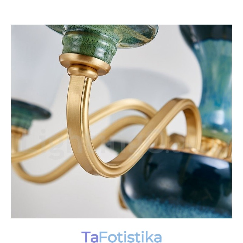 Ρετρό Vintage ορειχάλκινο κεραμικό κρεμαστό κερί πολυέλαιος με γυάλινες αποχρώσεις