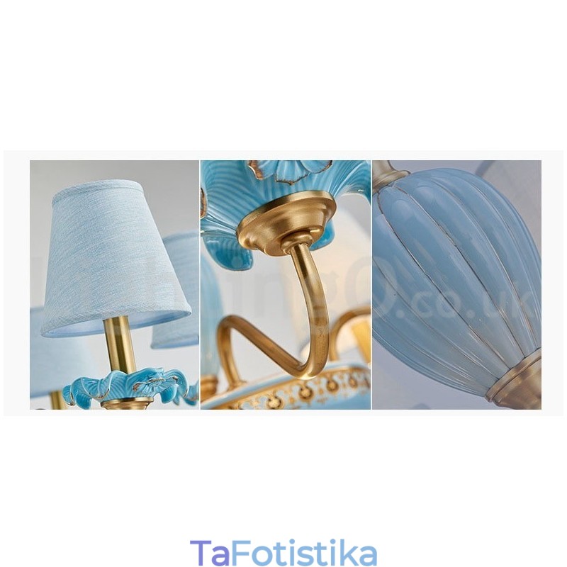 Ρετρό Vintage ορειχάλκινο κεραμικό κρεμαστό κερί πολυέλαιος με μπλε αποχρώσεις από ύφασμα