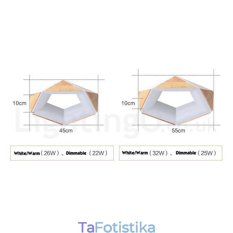 Ξύλινο φωτιστικό οροφής Pentagon με ρυθμιζόμενη ρύθμιση πολλαπλών χρωμάτων με ακρυλικό φωτιστικό οροφής σκανδιναβικού στυλ