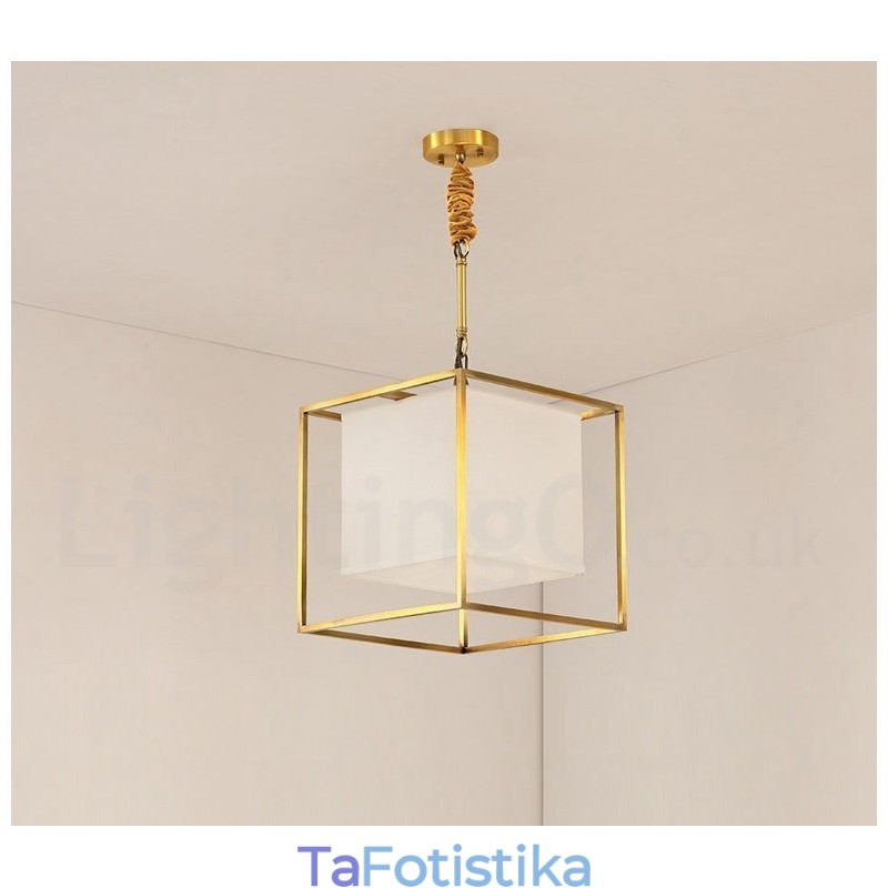 Καθαρό ορείχαλκο απλό ρουστίκ ρετρό vintage ορειχάλκινο μενταγιόν φωτιστικό με υφασμάτινη απόχρωση