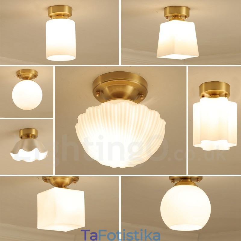 Φωτιστικά οροφής ρουστίκ Lodge Nordic Style από καθαρό ορείχαλκο με γυάλινη σκιά