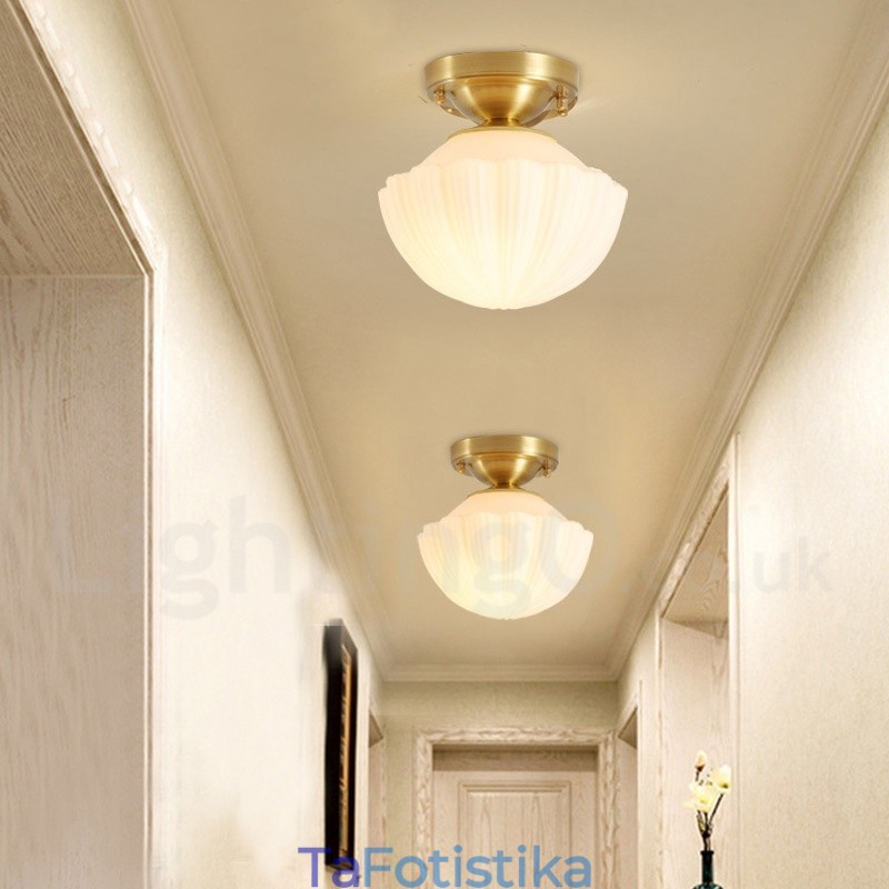 Φωτιστικά οροφής ρουστίκ Lodge Nordic Style από καθαρό ορείχαλκο με γυάλινη σκιά