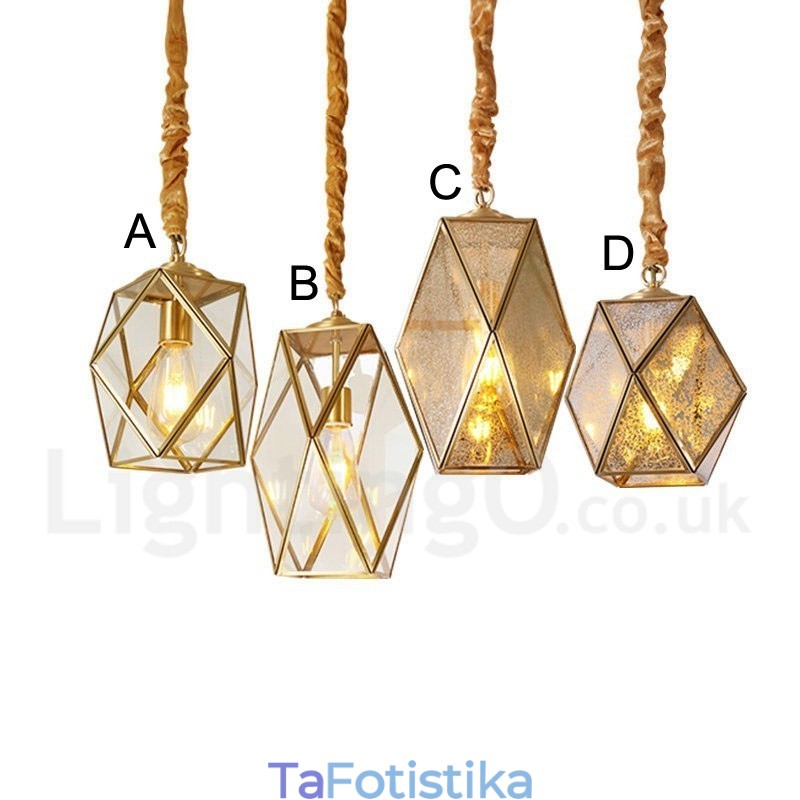 Κρεμαστό φως από καθαρό ορείχαλκο Rustic Lodge Nordic Style με γυάλινη απόχρωση