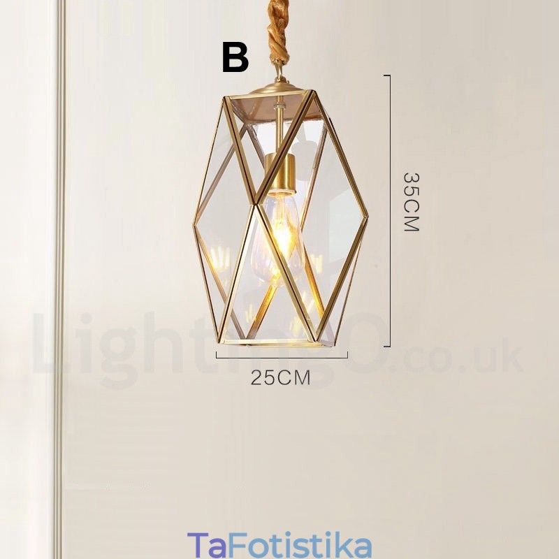 Κρεμαστό φως από καθαρό ορείχαλκο Rustic Lodge Nordic Style με γυάλινη απόχρωση