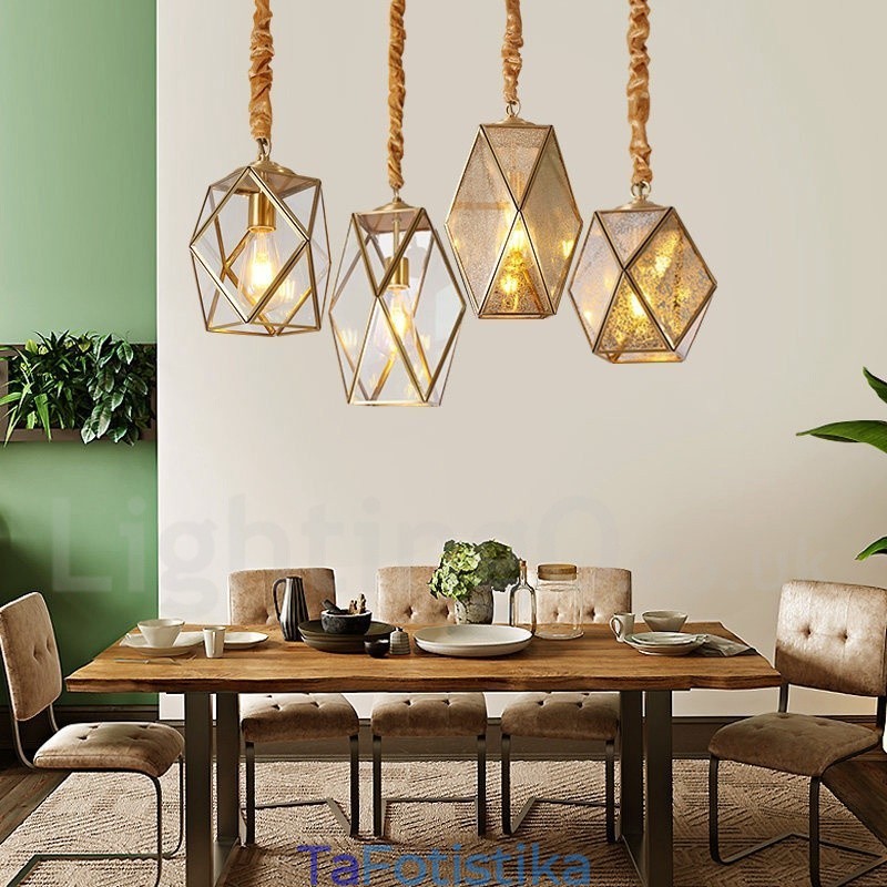 Κρεμαστό φως από καθαρό ορείχαλκο Rustic Lodge Nordic Style με γυάλινη απόχρωση