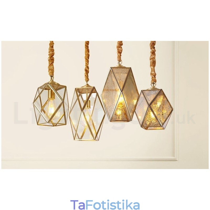 Κρεμαστό φως από καθαρό ορείχαλκο Rustic Lodge Nordic Style με γυάλινη απόχρωση