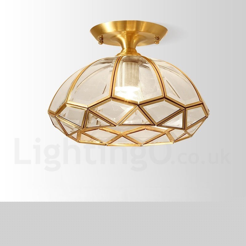 Καθαρό ορείχαλκο Rustic Lodge Nordic Style Flush Mount φωτιστικό οροφής με γυάλινη σκιά