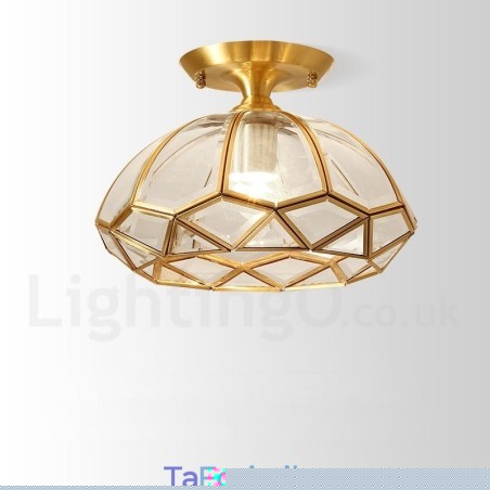 Καθαρό ορείχαλκο Rustic Lodge Nordic Style Flush Mount φωτιστικό οροφής με γυάλινη σκιά Καθαρό ορείχαλκο Rustic Lodge Nordic Style Flush Mount φωτιστικό οροφής με γυάλινη σκιά