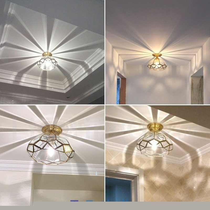 Καθαρό ορείχαλκο Rustic Lodge Nordic Style Flush Mount φωτιστικό οροφής με γυάλινη σκιά