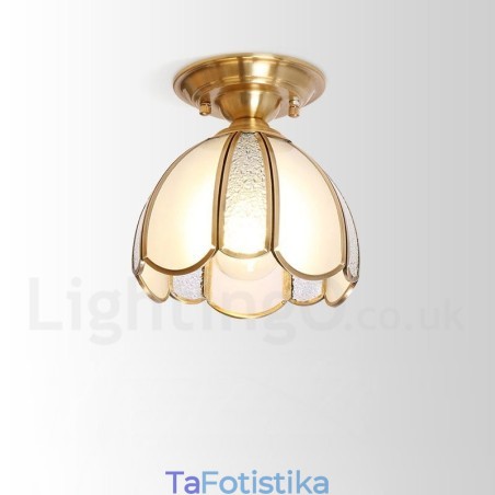 Καθαρό ορείχαλκο Rustic Lodge Nordic Style Flush Mount φωτιστικό οροφής με γυάλινη σκιά Καθαρό ορείχαλκο Rustic Lodge Nordic Style Flush Mount φωτιστικό οροφής με γυάλινη σκιά