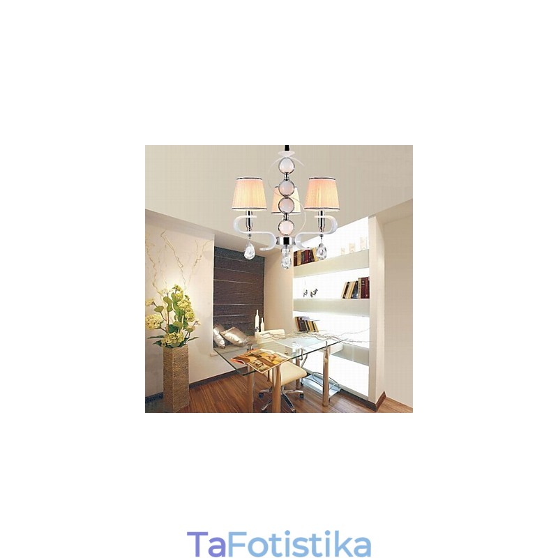 Υφασμάτινος πολυέλαιος 3 Ανοιχτό φωτιστικό υψηλής ποιότητας Ασημένιο δαχτυλίδι από λευκό νεφρίτη