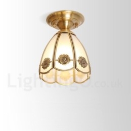 Καθαρό ορειχάλκινο Rustic Lodge Nordic Style Flush Mount φωτιστικό οροφής με γυάλινη σκιά