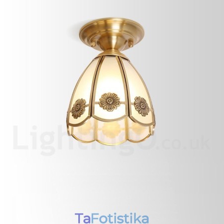 Καθαρό ορειχάλκινο Rustic Lodge Nordic Style Flush Mount φωτιστικό οροφής με γυάλινη σκιά Καθαρό ορειχάλκινο Rustic Lodge Nordic Style Flush Mount φωτιστικό οροφής με γυάλινη σκιά