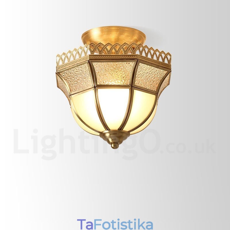 Καθαρό ορείχαλκο Rustic Lodge Nordic Style Flush Mount φωτιστικό οροφής με γυάλινη σκιά