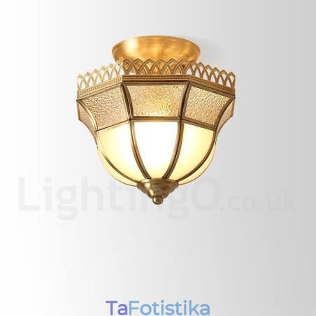 Καθαρό ορείχαλκο Rustic Lodge Nordic Style Flush Mount φωτιστικό οροφής με γυάλινη σκιά Καθαρό ορείχαλκο Rustic Lodge Nordic Style Flush Mount φωτιστικό οροφής με γυάλινη σκιά