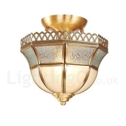 Καθαρό ορείχαλκο Rustic Lodge Nordic Style Flush Mount φωτιστικό οροφής με γυάλινη σκιά