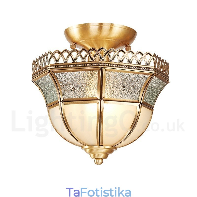 Καθαρό ορείχαλκο Rustic Lodge Nordic Style Flush Mount φωτιστικό οροφής με γυάλινη σκιά