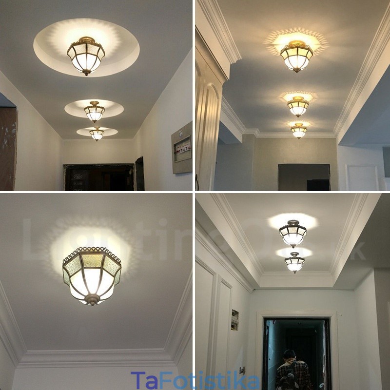 Καθαρό ορείχαλκο Rustic Lodge Nordic Style Flush Mount φωτιστικό οροφής με γυάλινη σκιά