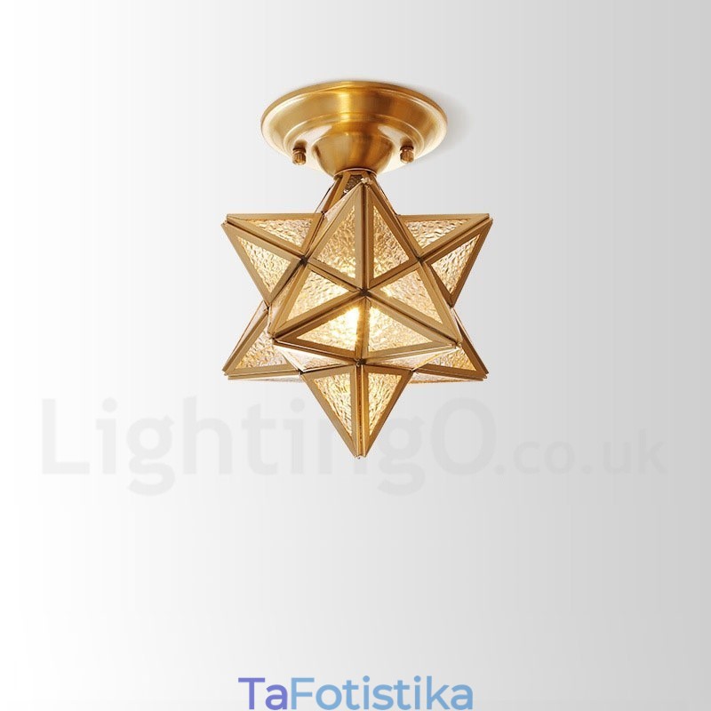 Καθαρό ορείχαλκο Rustic Lodge Nordic Style Flush Mount φωτιστικό οροφής με γυάλινη σκιά