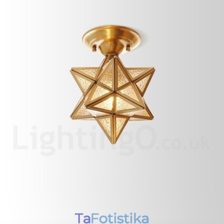 Καθαρό ορείχαλκο Rustic Lodge Nordic Style Flush Mount φωτιστικό οροφής με γυάλινη σκιά Καθαρό ορείχαλκο Rustic Lodge Nordic Style Flush Mount φωτιστικό οροφής με γυάλινη σκιά