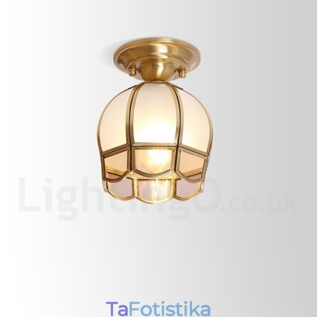 Καθαρό ορείχαλκο Rustic Lodge Nordic Style Flush Mount φωτιστικό οροφής με γυάλινη σκιά Καθαρό ορείχαλκο Rustic Lodge Nordic Style Flush Mount φωτιστικό οροφής με γυάλινη σκιά
