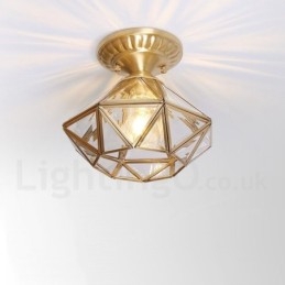 Καθαρό ορείχαλκο Rustic Lodge Nordic Style Flush Mount φωτιστικό οροφής με γυάλινη σκιά