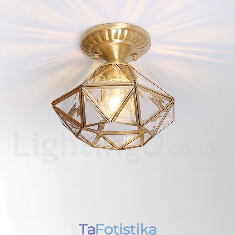 Καθαρό ορείχαλκο Rustic Lodge Nordic Style Flush Mount φωτιστικό οροφής με γυάλινη σκιά