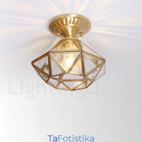 Καθαρό ορείχαλκο Rustic Lodge Nordic Style Flush Mount φωτιστικό οροφής με γυάλινη σκιά Καθαρό ορείχαλκο Rustic Lodge Nordic Style Flush Mount φωτιστικό οροφής με γυάλινη σκιά