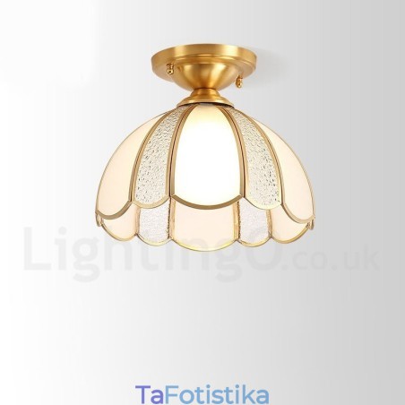 Καθαρό ορείχαλκο Rustic Lodge Nordic Style Flush Mount φωτιστικό οροφής με γυάλινη σκιά Καθαρό ορείχαλκο Rustic Lodge Nordic Style Flush Mount φωτιστικό οροφής με γυάλινη σκιά