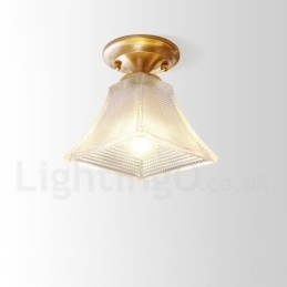 Καθαρό ορειχάλκινο Rustic Lodge Nordic Style Flush Mount φωτιστικό οροφής με γυάλινη σκιά