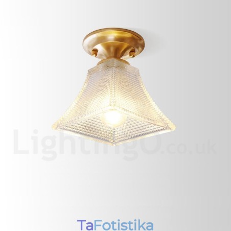 Καθαρό ορειχάλκινο Rustic Lodge Nordic Style Flush Mount φωτιστικό οροφής με γυάλινη σκιά Καθαρό ορειχάλκινο Rustic Lodge Nordic Style Flush Mount φωτιστικό οροφής με γυάλινη σκιά
