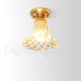 Καθαρό ορειχάλκινο Rustic Lodge Nordic Style Flush Mount φωτιστικό οροφής με γυάλινη σκιά