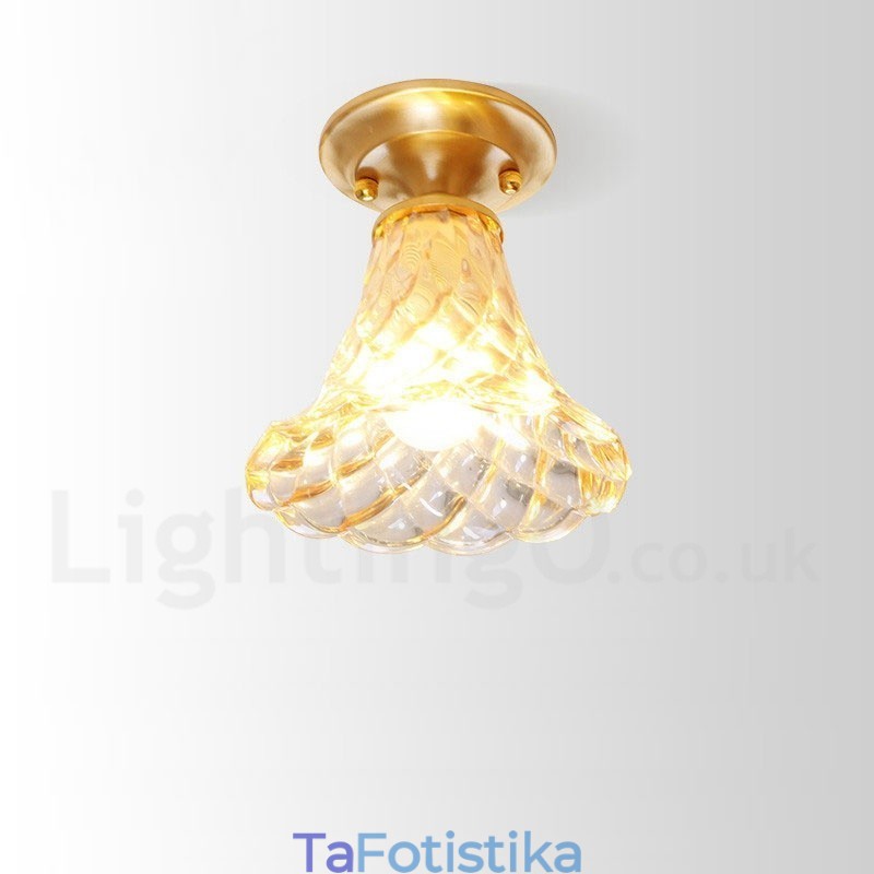 Καθαρό ορειχάλκινο Rustic Lodge Nordic Style Flush Mount φωτιστικό οροφής με γυάλινη σκιά