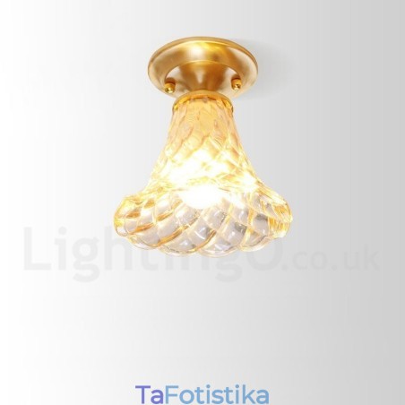 Καθαρό ορειχάλκινο Rustic Lodge Nordic Style Flush Mount φωτιστικό οροφής με γυάλινη σκιά Καθαρό ορειχάλκινο Rustic Lodge Nordic Style Flush Mount φωτιστικό οροφής με γυάλινη σκιά