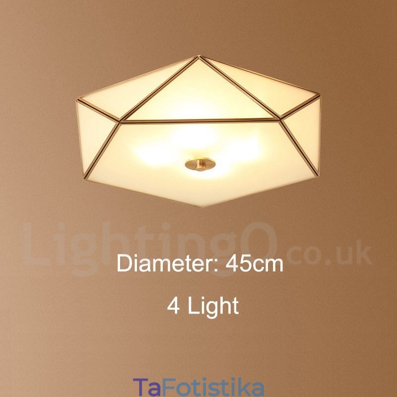 Καθαρό ορείχαλκο Rustic Lodge Nordic Style Flush Mount φωτιστικό οροφής με γυάλινη σκιά