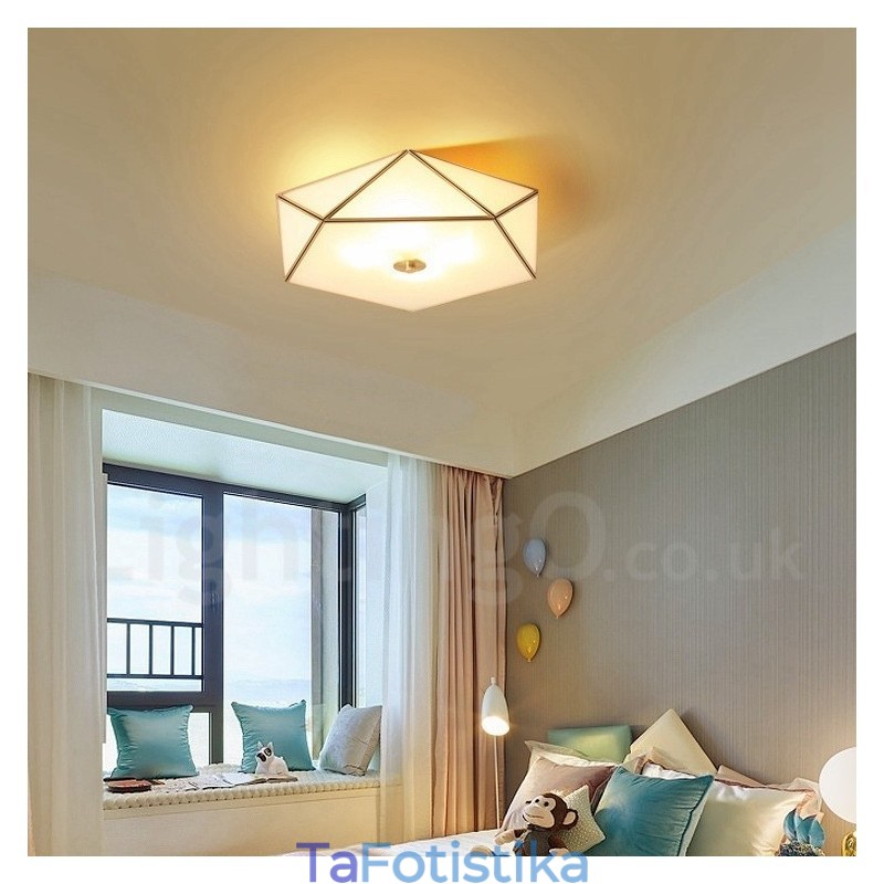 Καθαρό ορείχαλκο Rustic Lodge Nordic Style Flush Mount φωτιστικό οροφής με γυάλινη σκιά