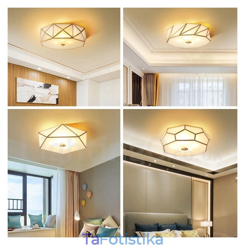 Καθαρό ορείχαλκο Rustic Lodge Nordic Style Flush Mount φωτιστικό οροφής με γυάλινη σκιά
