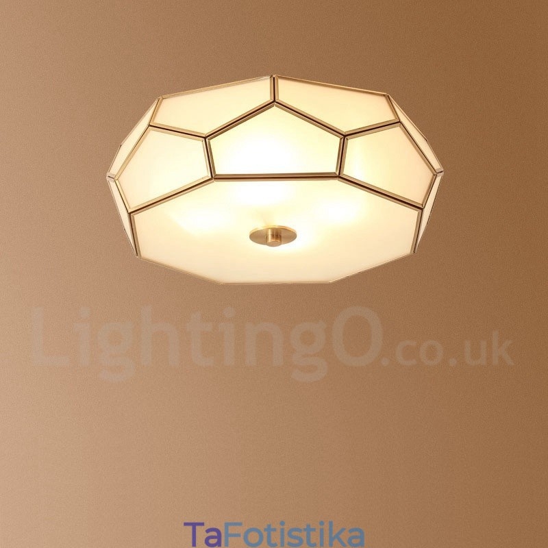 Καθαρό ορείχαλκο Rustic Lodge Nordic Style Flush Mount φωτιστικό οροφής με γυάλινη σκιά