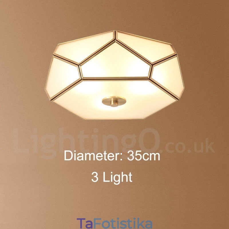 Καθαρό ορείχαλκο Rustic Lodge Nordic Style Flush Mount φωτιστικό οροφής με γυάλινη σκιά