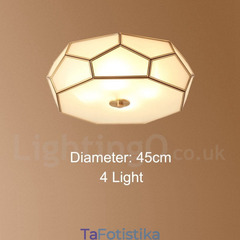 Καθαρό ορείχαλκο Rustic Lodge Nordic Style Flush Mount φωτιστικό οροφής με γυάλινη σκιά