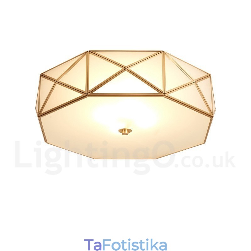 Φωτιστικό οροφής ρουστίκ Lodge Nordic Style από καθαρό ορείχαλκο με γυάλινη σκιά